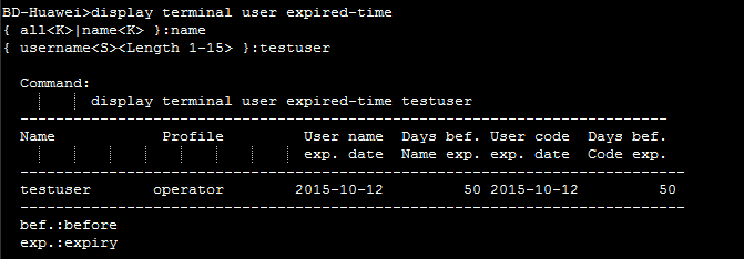 display terminal user expired-time