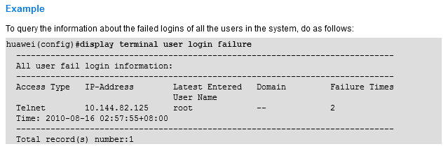 display terminal user login failure