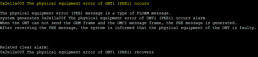 0x2e11a00f The physical equipment error of ONTi (PEEi) occurs