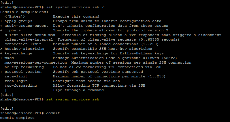 Juniper Remote Access Configuration SSH service