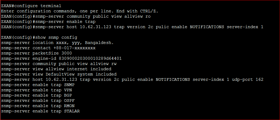 ZTE GPON OLT SNMP Server Configure Example