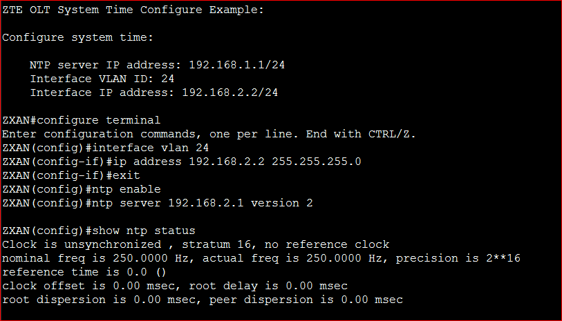 ZTE OLT System Time Configure Example