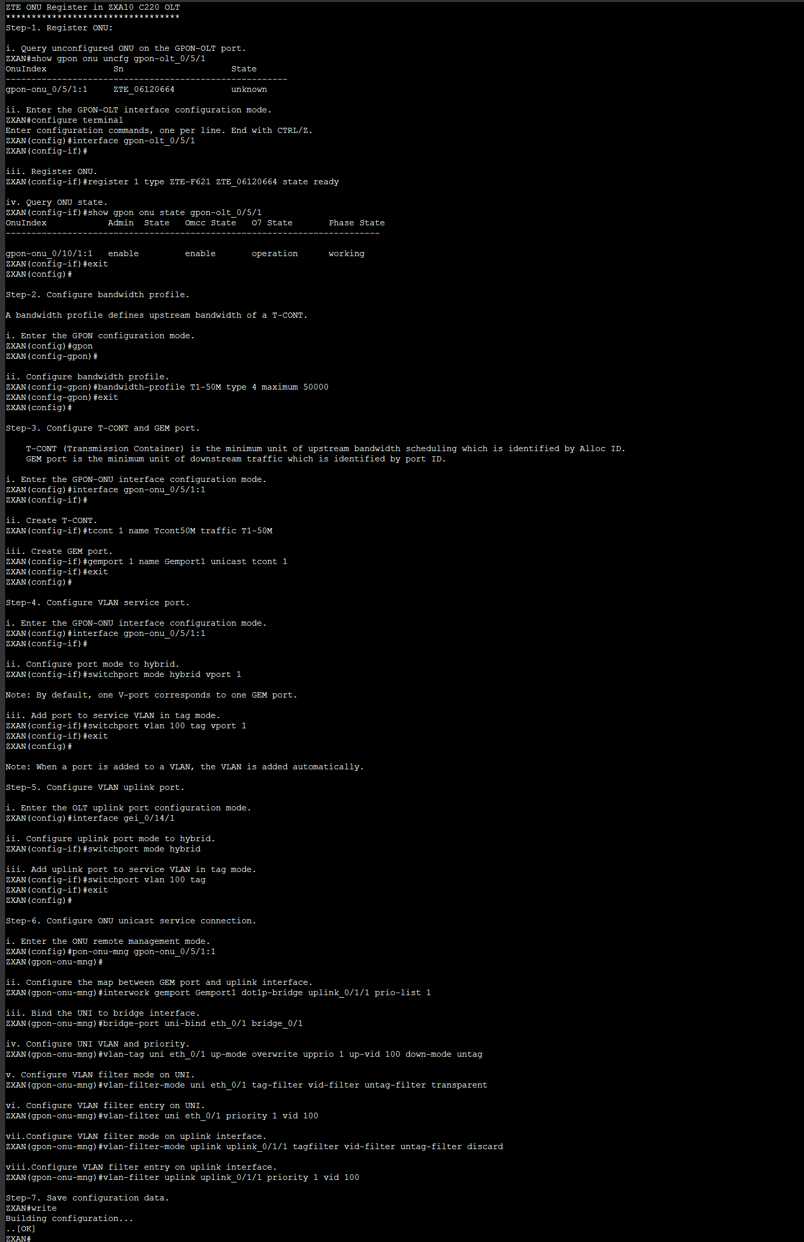 ZTE ONU Register in ZXA10 C220 OLT