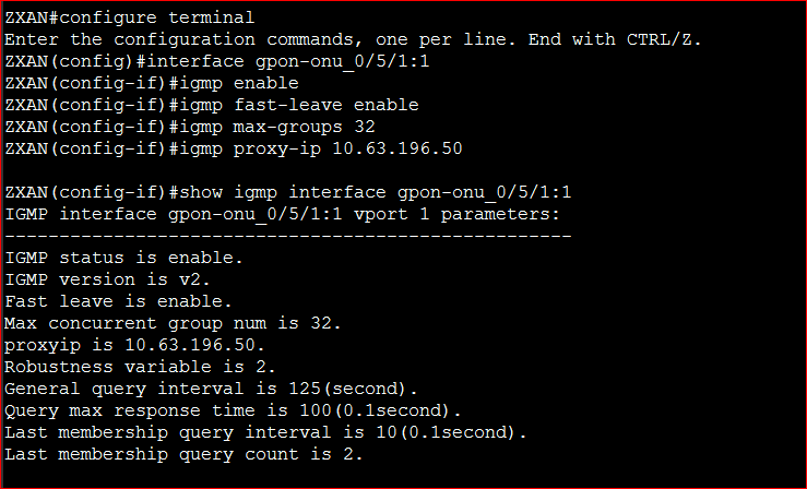 Example Configure IGMP Port Parameters in ZTE OLT