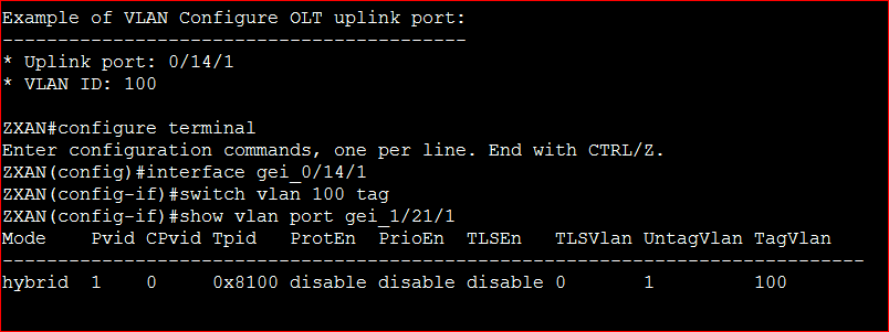 Example of VLAN Configure OLT uplink port