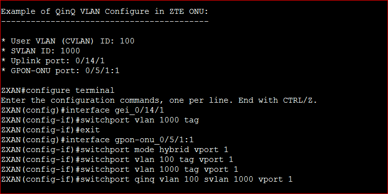 QinQ VLAN Configure in ZTE ONU