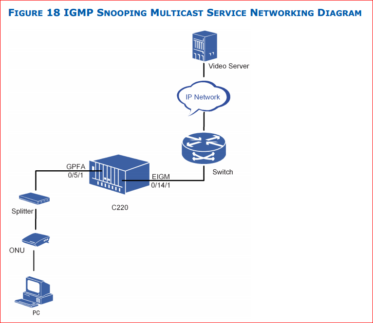 ZTE F820 IGMP snooping multicast service networking diagram.