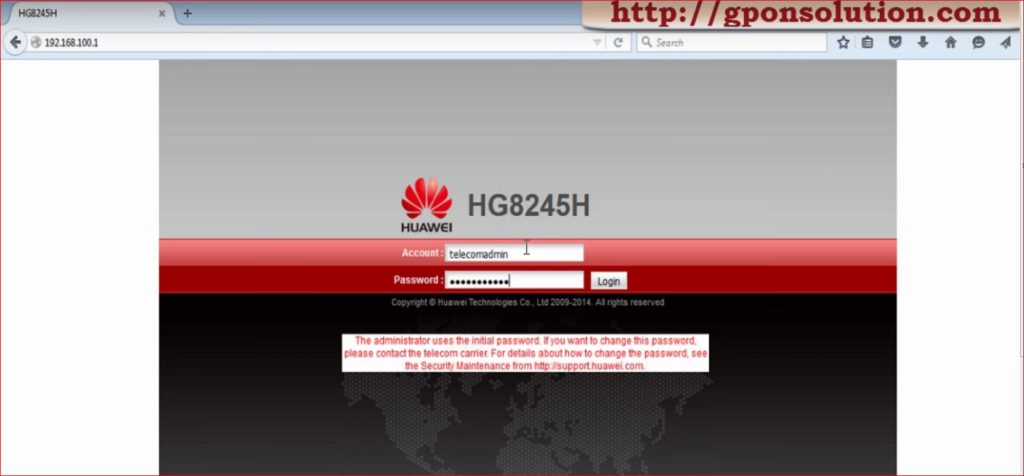 Huawei HG8245 Default Password GPON Solution