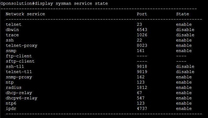 SSH, Telnet network service port status huawei olt