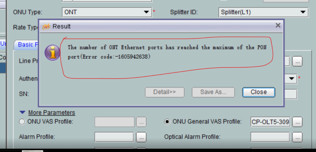 ONT Ethernet ports has reached the maximum of the PON port
