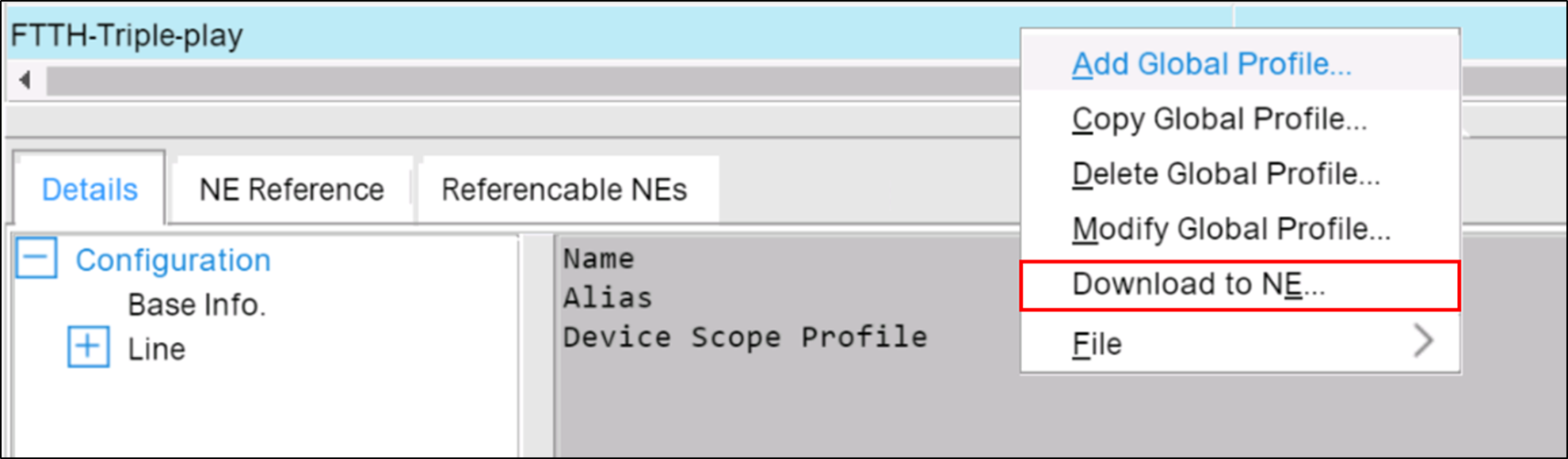 Line Profile download NCE-FAN to NE