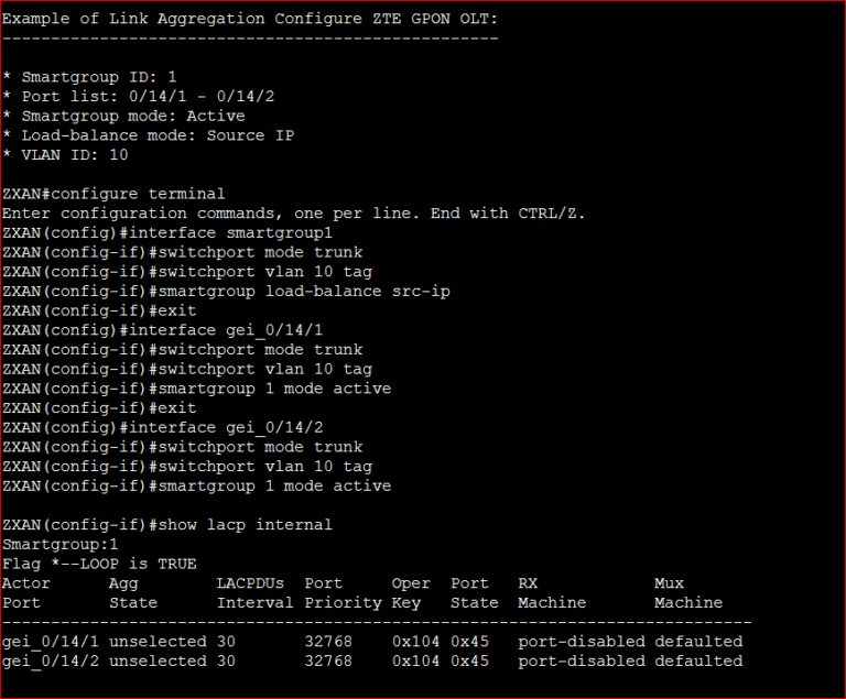 Link Aggregation Configure ZTE GPON OLT - GPON Solution